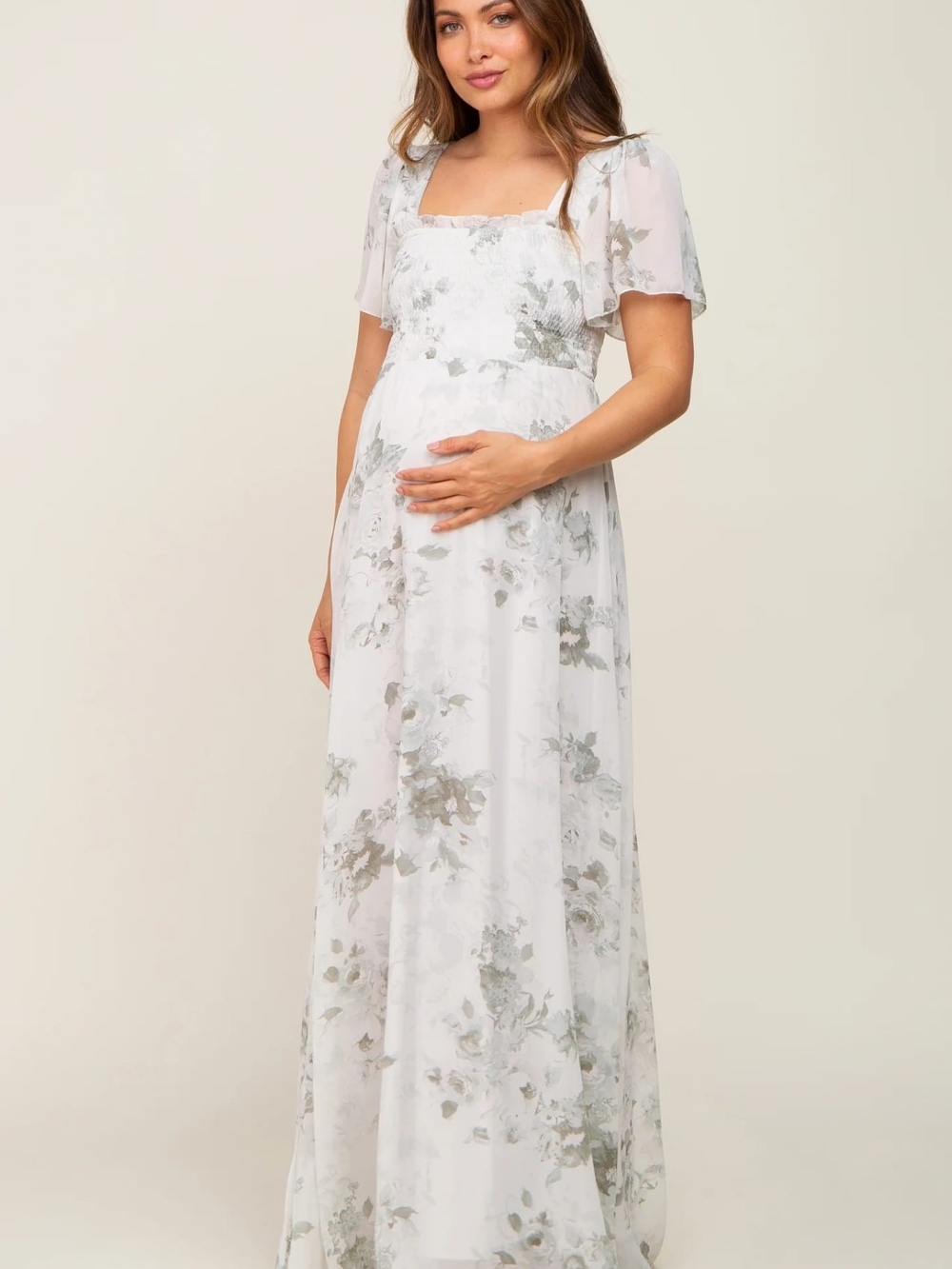 Pinkblush White And Green Floral Maternity Maxi Dress